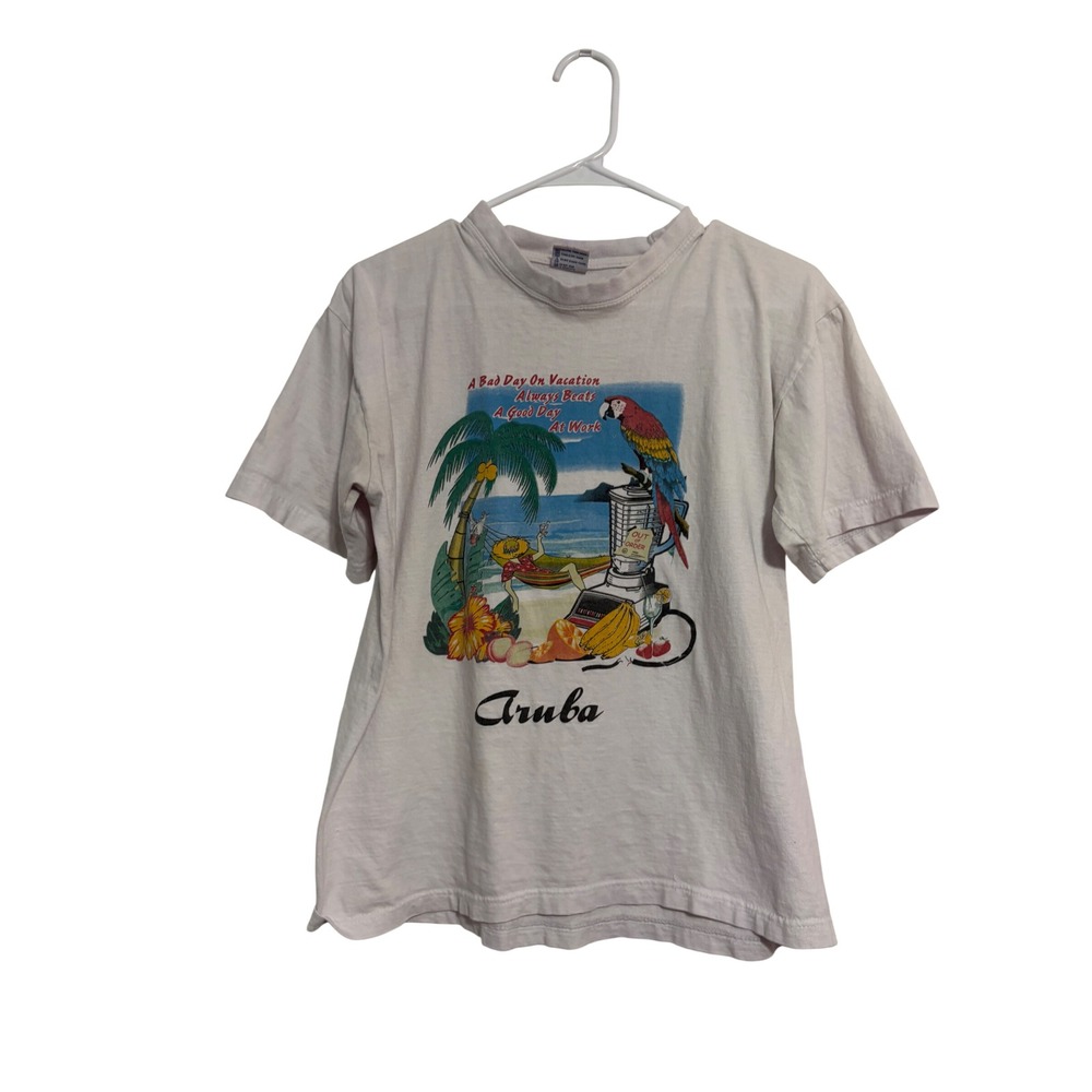 Passport Aruba T-Shirt Graphic Vacation White Single Stitch Large